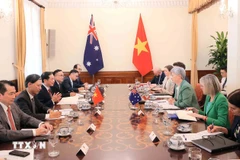 越南政府副总理兼外交部长裴青山与澳大利亚外长黄英贤举行会谈。图自越通社