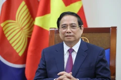 越南政府总理范明政就东盟成立58周年暨越南加入东盟30周年发表视频讲话。图自越通社