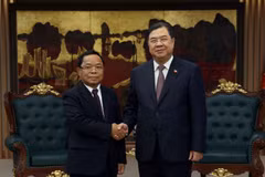 越南政府常务副总理范家足会见老挝副总理兼司法部长坎潘·彭玛塔。图自baochinhphu.vn