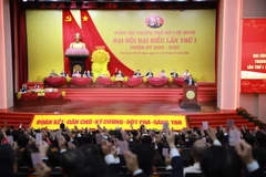 与会代表表决通过越共胡志明市第一次代表大会决议。图自越通社