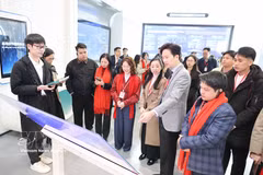 越南五个省市青年代表团参观中国—东盟人工智能应用合作中心。图自越通社）