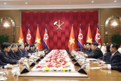 越共中央总书记苏林与朝鲜劳动党总书记、国务委员长金正恩举行会谈。图自越通社