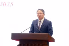 越共中央委员、司法部长阮海宁在新闻发布会上发表讲话。图自越通社