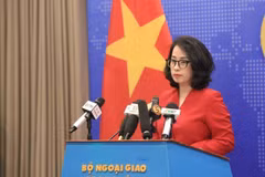 越南外交部发言人范秋姮主持外交部例行记者会。图自越通社