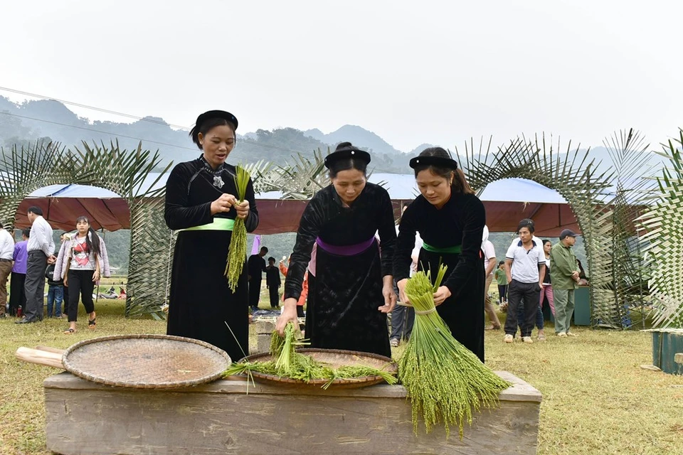 筛选稻谷制作扁糯米片。（图片来源：越通社）