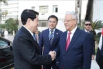 越南国家主席梁强会见埃及众议院议长哈纳菲·贾巴利。图自越通社