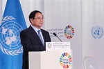越南政府总理范明政代表东盟在联合国第三届海洋大会上发言。图自越通社