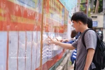 岘港技术教育大学的大学生们正在研究学校张贴的候选人名单。图自越通社