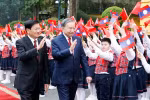 苏林总书记主持仪式 欢迎老挝人民革命党中央总书记、国家主席通伦访越