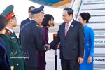 越南国会主席陈青敏抵达意大利共和国罗马钱皮诺机场，开始对意大利进行正式访问。图自越通社