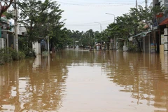 岘港市秋盆河的永奠支流水位上涨，倒灌进入安胜坊居民住宅，造成严重内涝，影响日常生活。图自 越通社