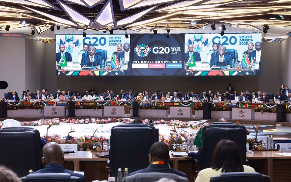 G20峰会全体会议现场。图自越通社