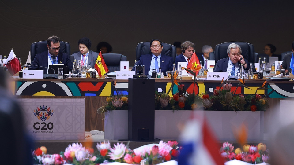 越南政府总理范明政出席并在G20峰会全体会议上发表讲话。图自越通社