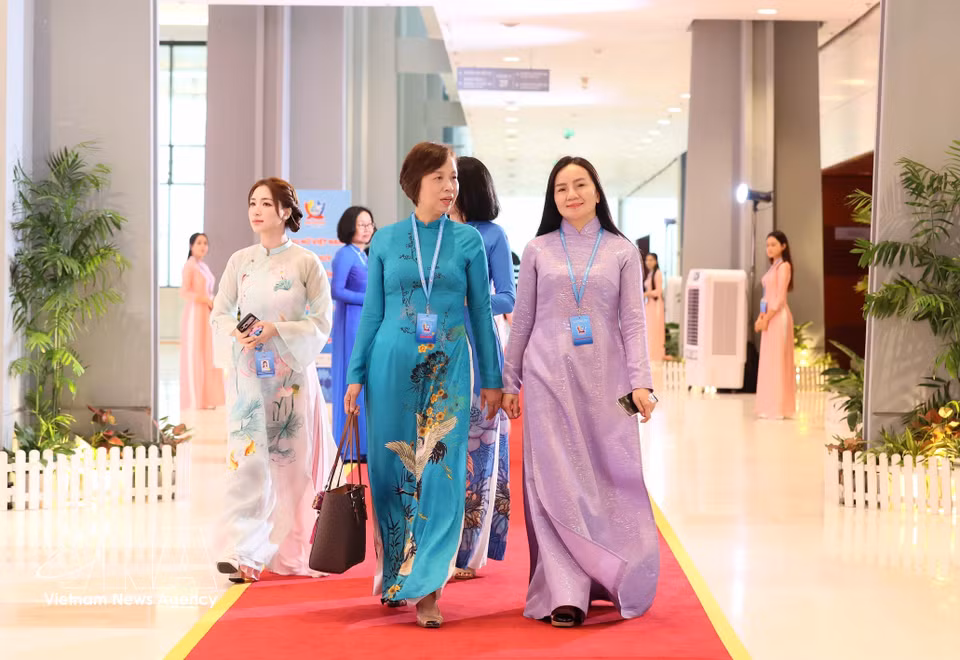 代表出席第十四次全国妇女代表大会隆重开幕式。图自越通社