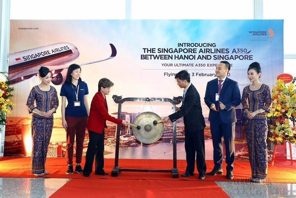 2020年2月3日，新加坡航空在河内市内排国际机场投入A350-900MH飞机执行内排—樟宜（新加坡）航线。图自越通社