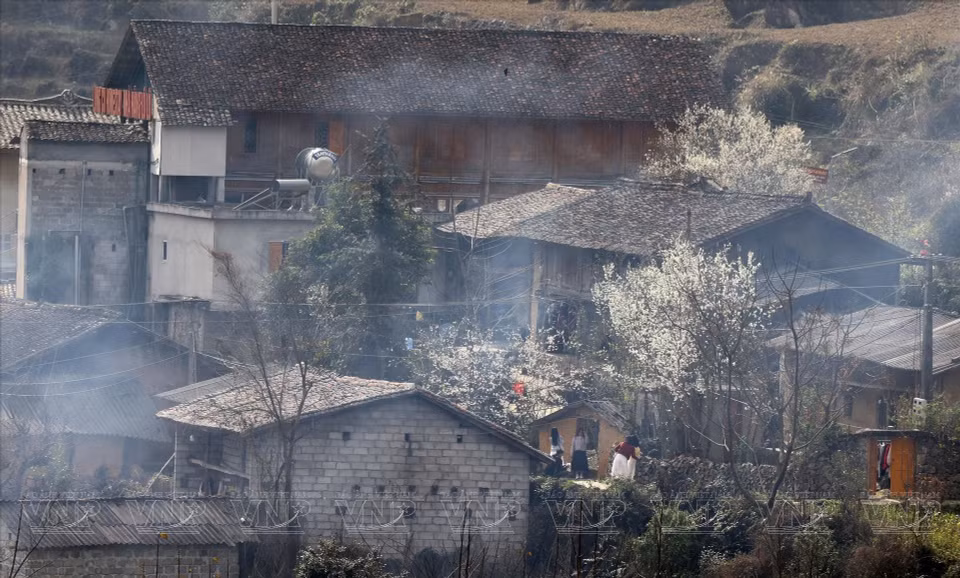 石砌围墙、阴阳瓦覆顶的夯土房屋，是倮倮寨文化旅游村的特色景观。图自越通社