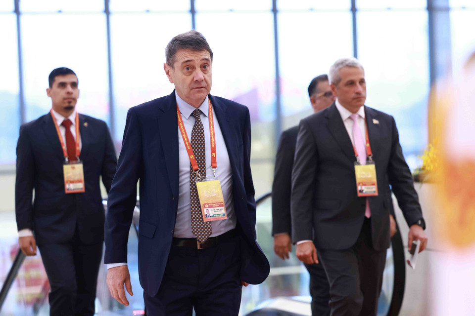 各国际代表出席越共十四大开幕式。图自越通社