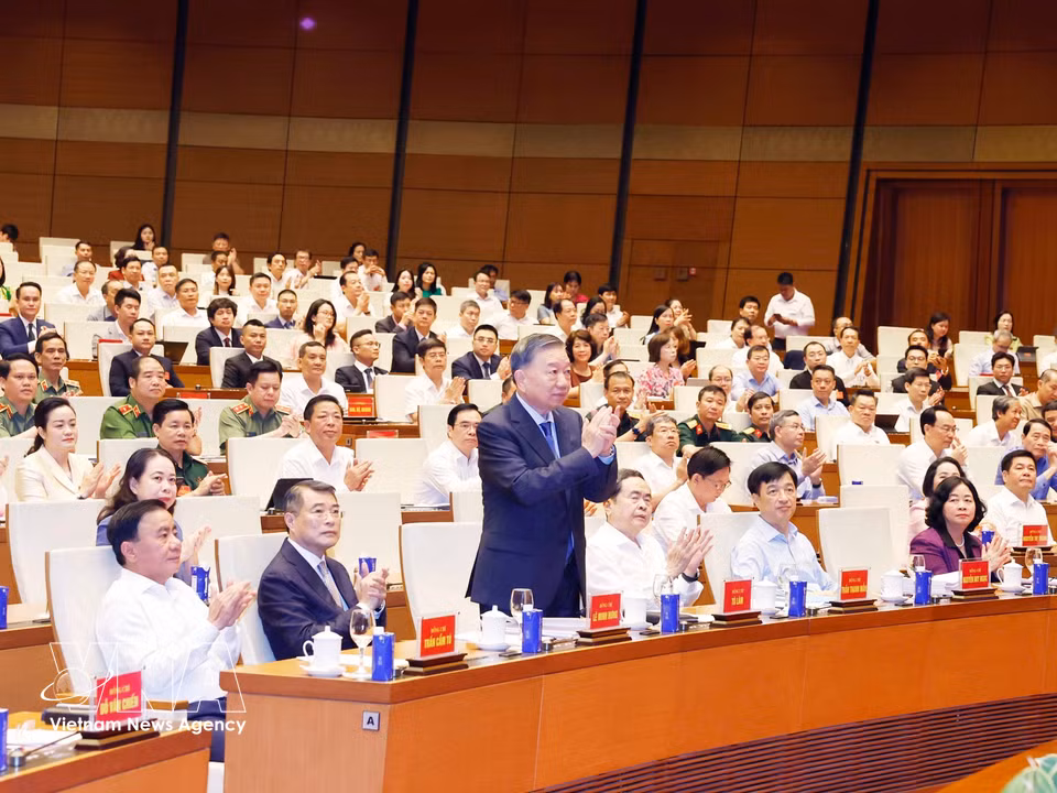 苏林总书记、国家主席与与会代表出席会议。图自越通社