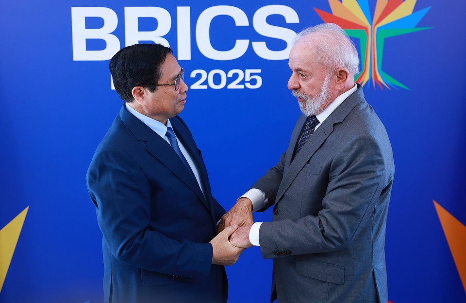 越南总理范明政会见巴西联邦共和国总统卢拉·达席尔瓦。图自越通社