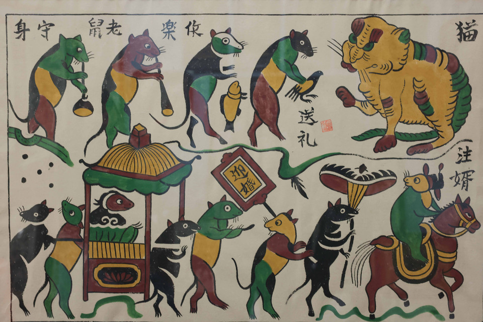 东湖民间画《老鼠婚礼》的木板。图自越通社