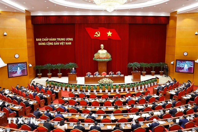 越南共产党第十三届中央委员会全体会议开幕式。图自越通社