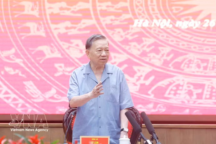 越共中央总书记、国家主席苏林发表讲话。图自越通社