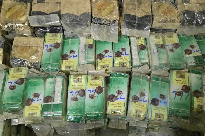 查获777公斤合成毒品。图自越通社
