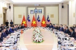 越南政府总理范明政与马来西亚总理易卜拉欣举行会谈。图自越通社