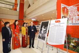 组图：“在光荣的党旗下稳步前行”图片展颇受越共十三大代表的关注