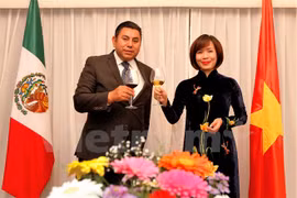 越南驻墨西哥大使黎玲兰（右）与托卢卡市市长布劳略•阿尔瓦雷斯（左）