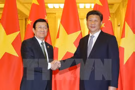 越南国家主席张晋创会见中共中央总书记、国家主席习近平（图片来源：越通社）