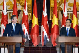 越南政府总理阮晋勇和英国首相戴维·卡梅伦接受媒体采访 （来源：越通社）