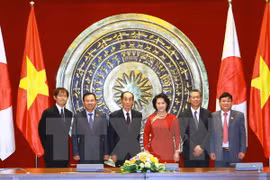 越南国会副主席阮氏金银与日本参议院副议长舆石东举行会谈（图片来源：越通社）