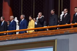 各国领导人出席在北京天安门广场举行的世界反法西斯战争胜利70周年纪念活动（图片来源：法新社）