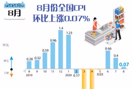 图表新闻:8月份全国CPI同比上涨0.07%