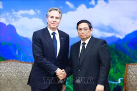 越南政府总理范明政会见美国国务卿布林肯。图自越通社