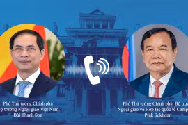 裴青山与柬埔寨副首相兼外交与国际合作部大臣布拉索昆通电话。图自越通社