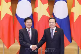 越南国会主席陈青敏会见老挝人民革命党中央总书记、国家主席通伦·西苏里。图自越通社
