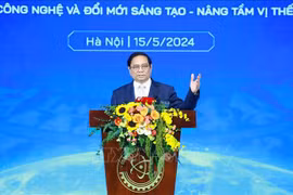 越南政府总理范明政发表讲话。图自越通社