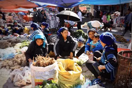 组图：老街省巴刹县哈尼族同胞在伊子集市上销售的农产品丰富多彩