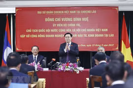 越南国会主席王廷惠与在老越南企业会面交流