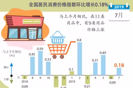 图表新闻：2019年7月全国居民消费价格指数环比增长0.18%