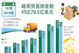 图表新闻：2019年前10月越南贸易顺差额约达70.5亿美元