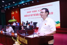 越南国会主席王廷惠在海防市吴权郡开展选民接待活动