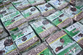 2023年1月24日，泰国警方展示在一次反毒品走私行动中查获的冰毒。图自法新社/越通社