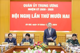 越共中央总书记苏林主持中央军委会议。图自越通社