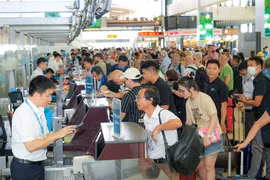 游客在内排国际航空港办理乘机手续。图自越通社