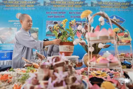 素食节活动在香江北岸边迎涼亭举行。图自越通社