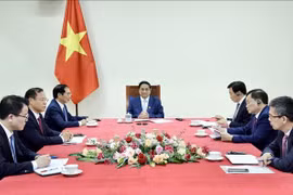越南政府总理范明政与新加坡总理黄循财通电话。图自越通社