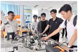 大学生们在胡志明市高科技园区培训中心进行研究。图自越通社